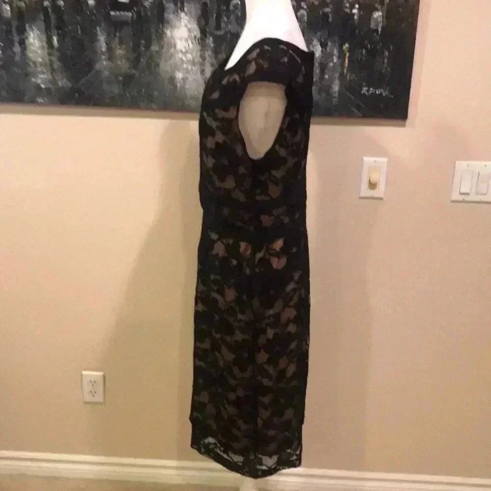 Connected Apparel Floral Lace Dress w/Ribbon Accents Boat Neck Cap Sleeves-14 - Picture 4 of 11